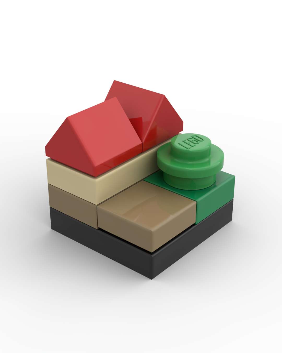 A single nano-scale house, six bricks tall, on a black road plate.